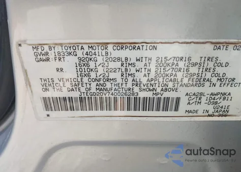 2004 Toyota Rav4 z USA, uszkodzony, nr VIN JTEGD20V740026283